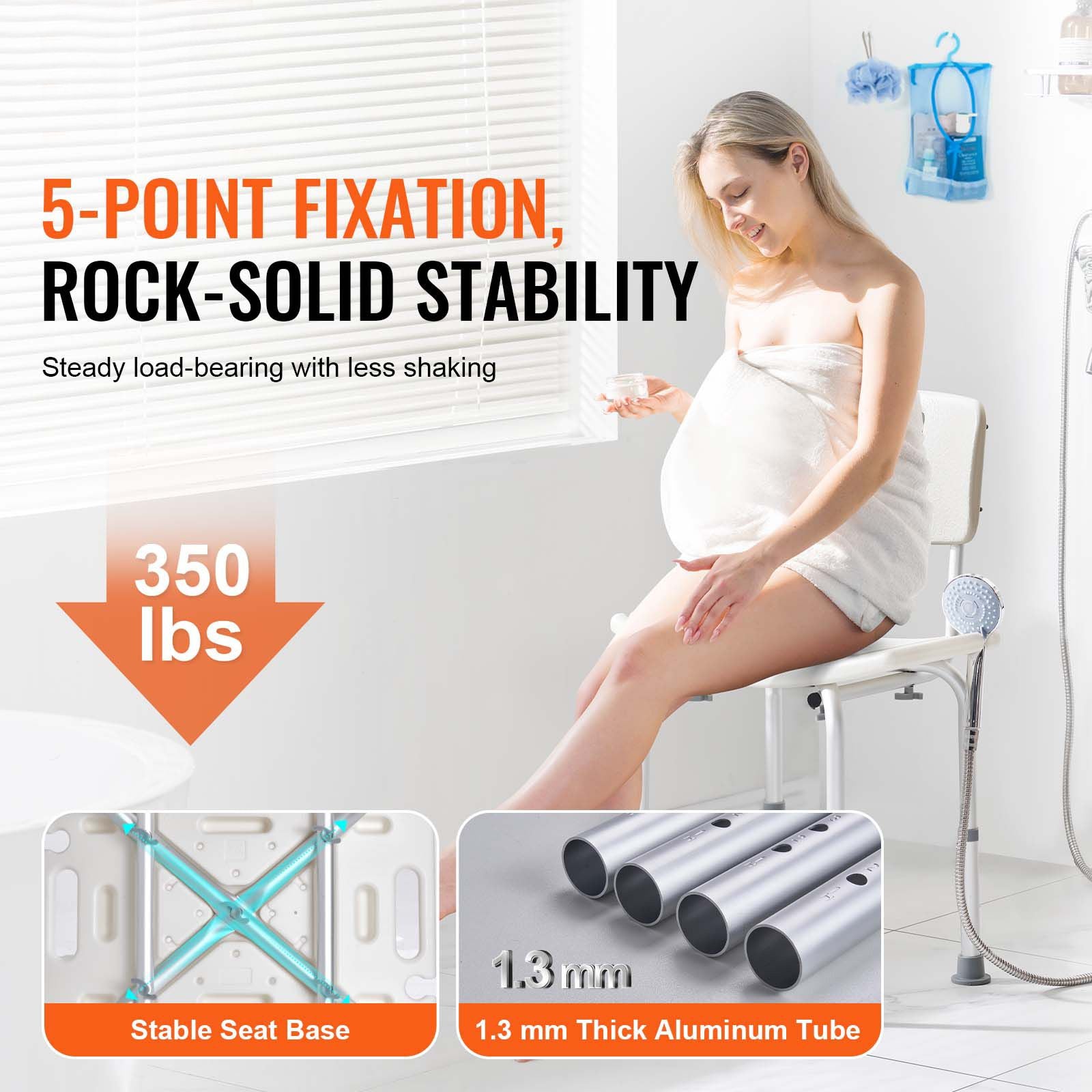 Shower Chair, Shower Seat with Back, Adjustable Height Shower Stool, Shower Chair for Inside Shower Bathtub, Non-slip Bathroom Bench Bath Chair for Elderly Disabled Handicap, 350 lbs Capacity Secondary image