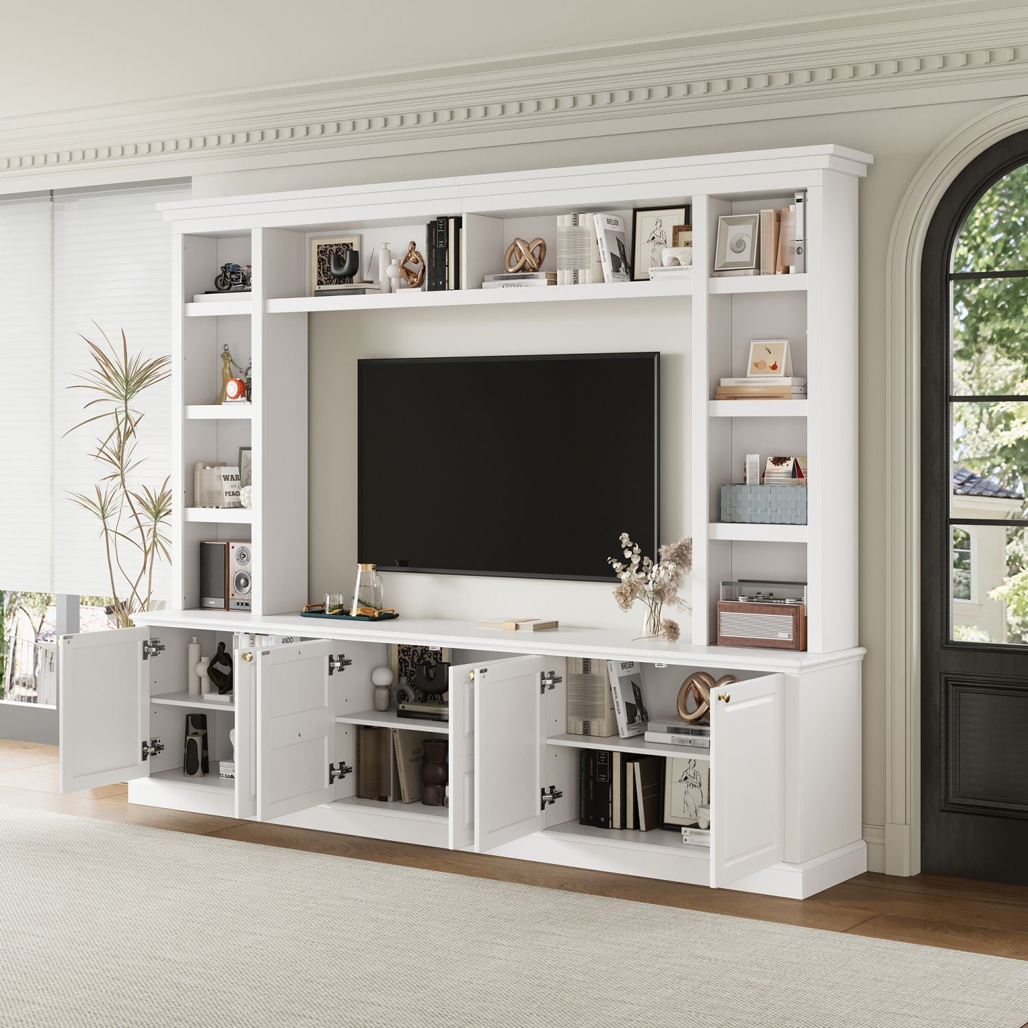 All-in-One Modern TV Stand with Bookcase for TVs up to 65 inch, Entertainment Center with 3 Adjustable Shelves, for Living Room, Display Storage Cabinet, Ample Storage Space TV Stand Secondary image