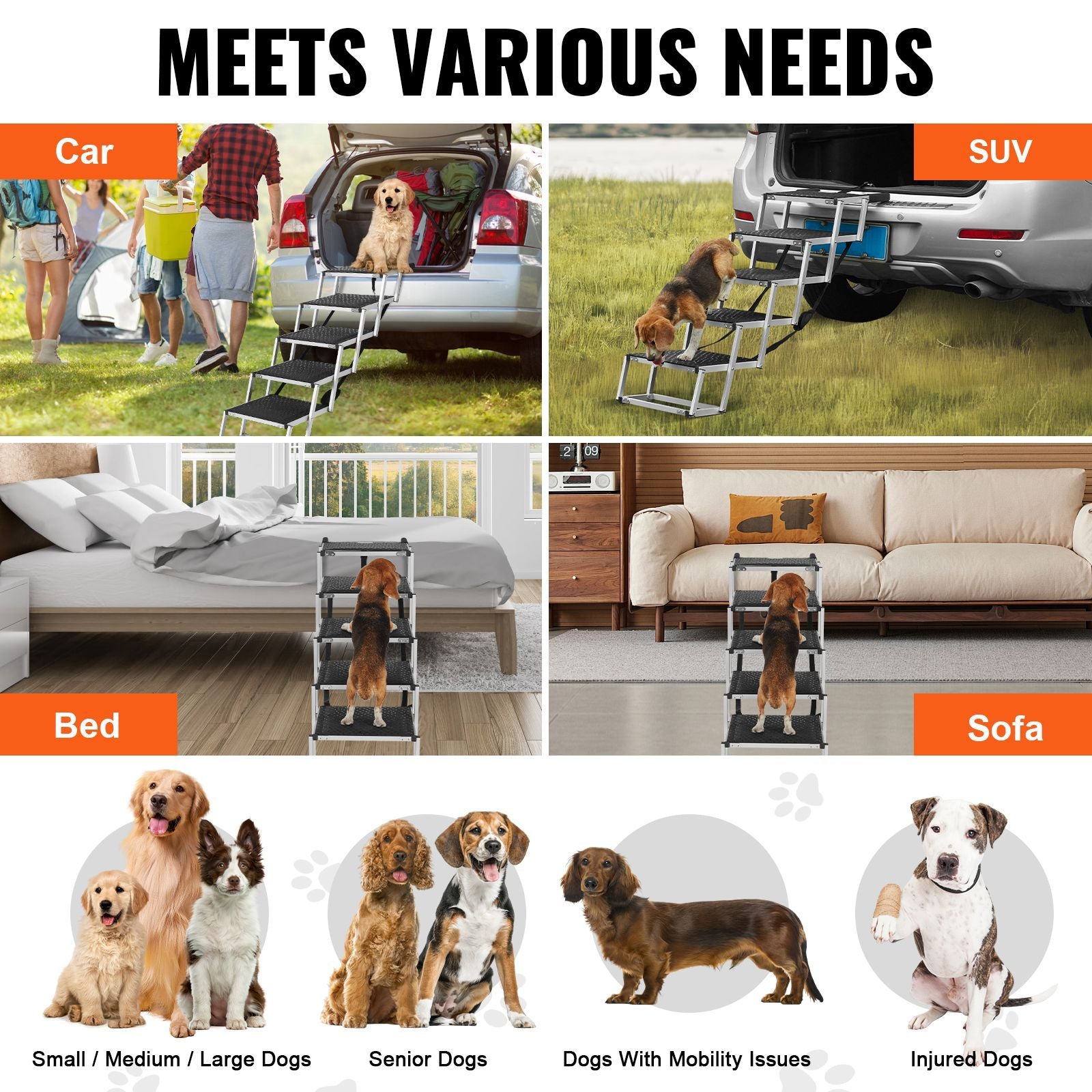 Dog Stair for Cars, Wide 5-step Dog Car Steps, Folding Dog Car Ramp with Nonslip Surface, Portable Pet Steps Lightweight Aluminum for Car, SUV and Truck, Supports up to 150 lbs Secondary image