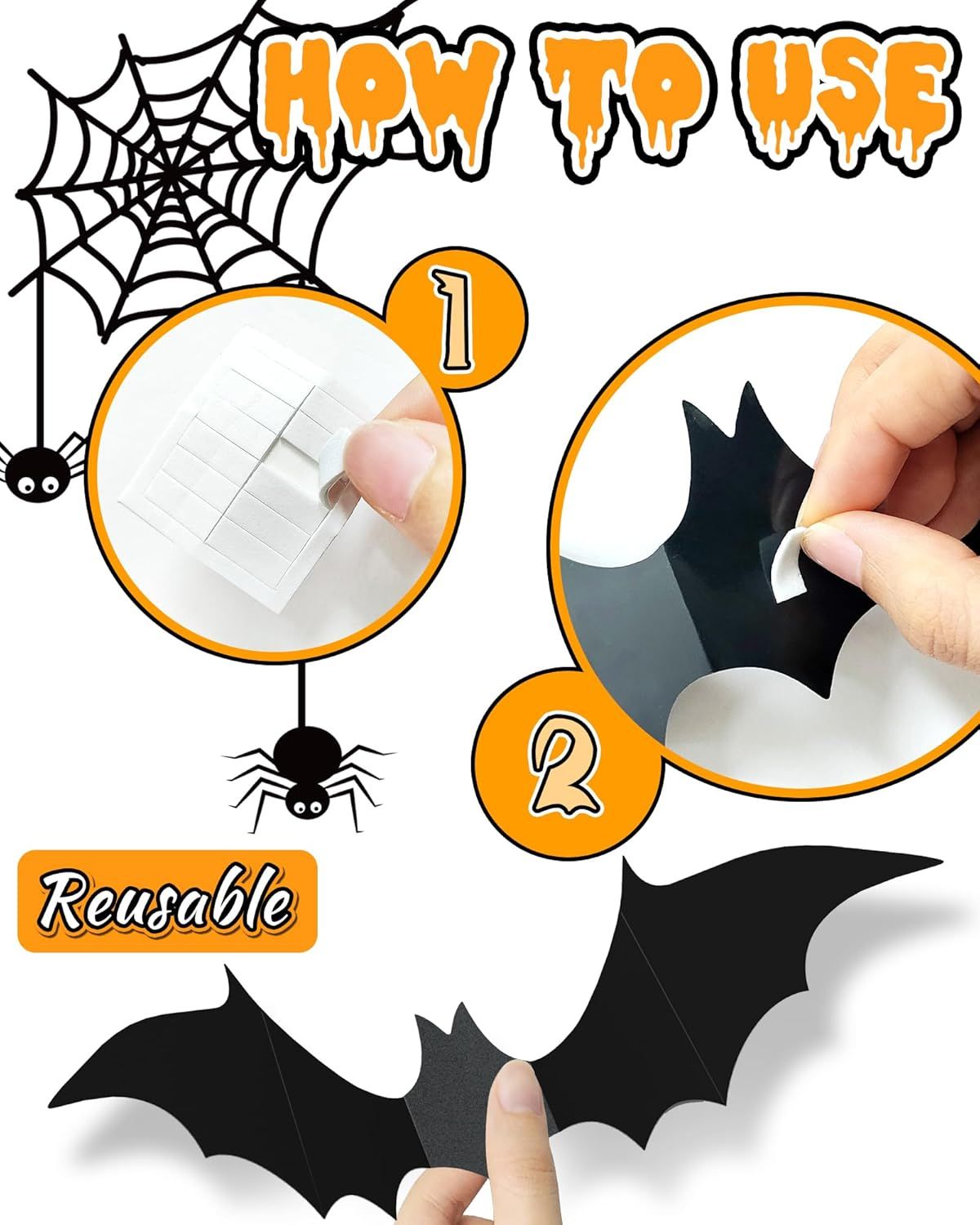 120 Pcs Halloween Decorations 3D Bats Decor, 4 Sizes Scary Halloween Decor Indoor Bat Stickers Decorations for Bedroom Bathroom Door Wall Party Decoration Secondary image