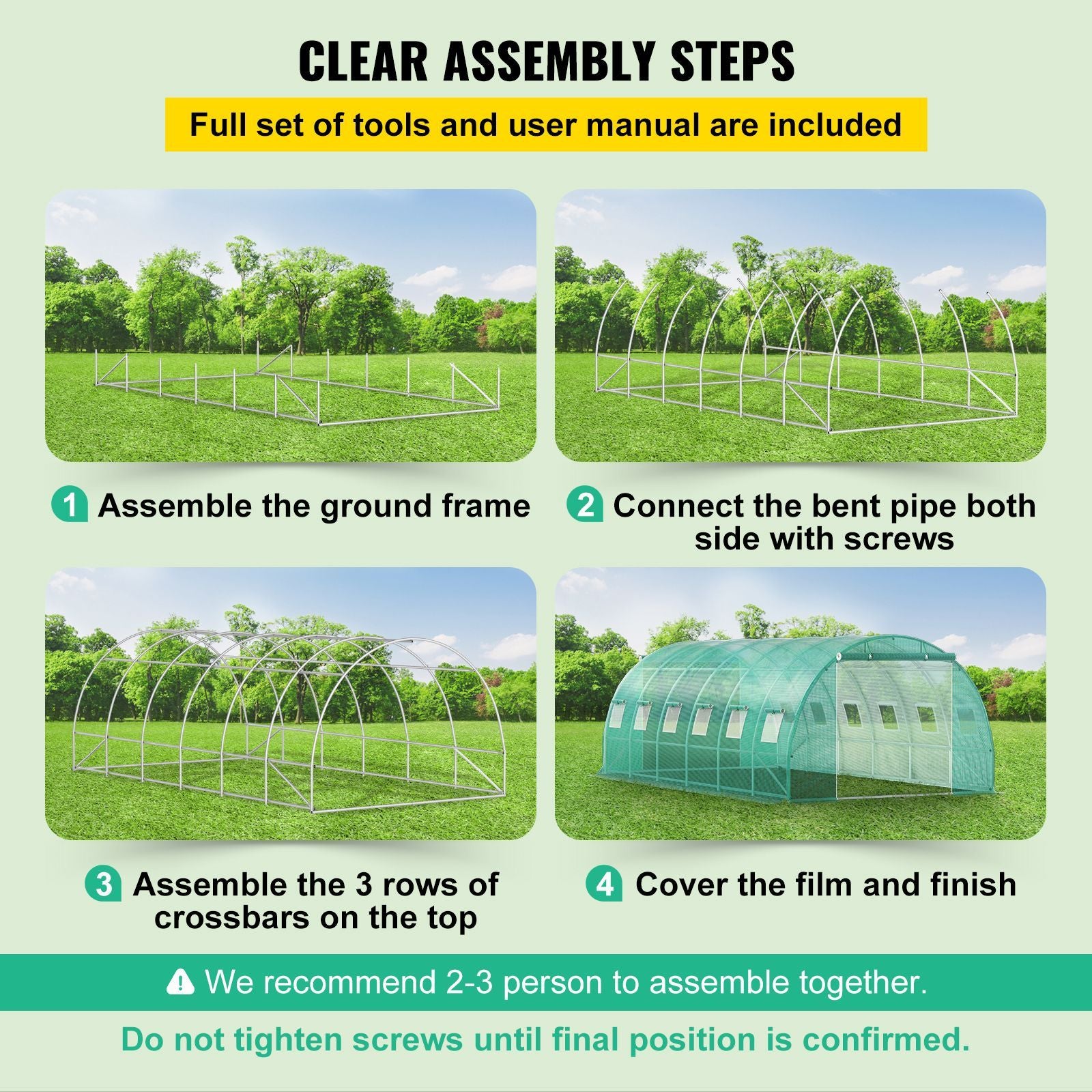 Walk-in Tunnel Greenhouse, 20 x 10 x 7 ft Portable Plant Hot House with Galvanized Steel Hoops, 3 Top Beams, Diagonal Poles, 2 Zippered Doors & 12 Roll-up Windows, Green Secondary image
