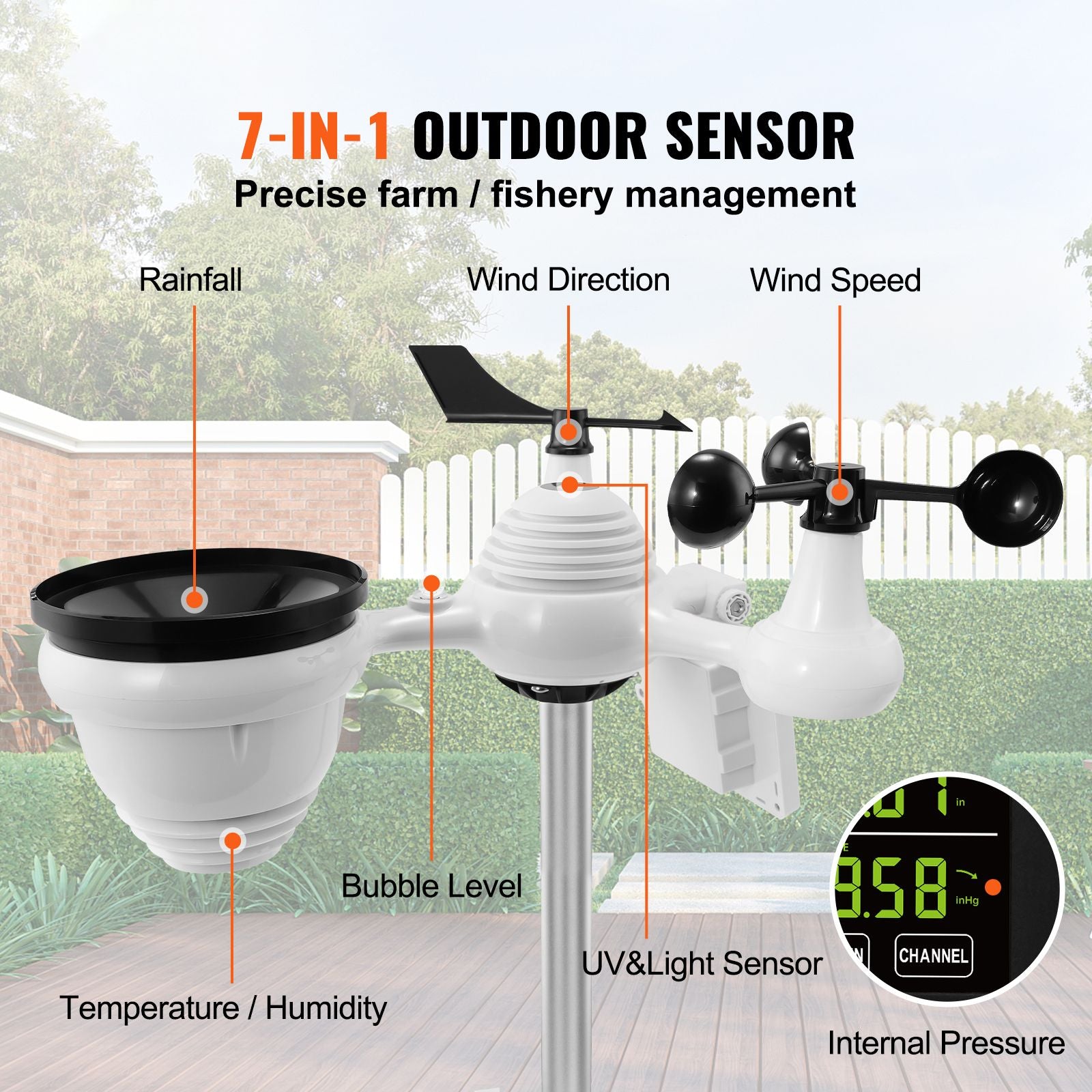 7-in-1 Wi-Fi Weather Station, 7.5 in Color Display, Home Weather Station Indoor Outdoor, with Solar Wireless Outdoor Sensor Alarm Alerts, for Temperature Humidity Wind Speed/Direction Rain Secondary image