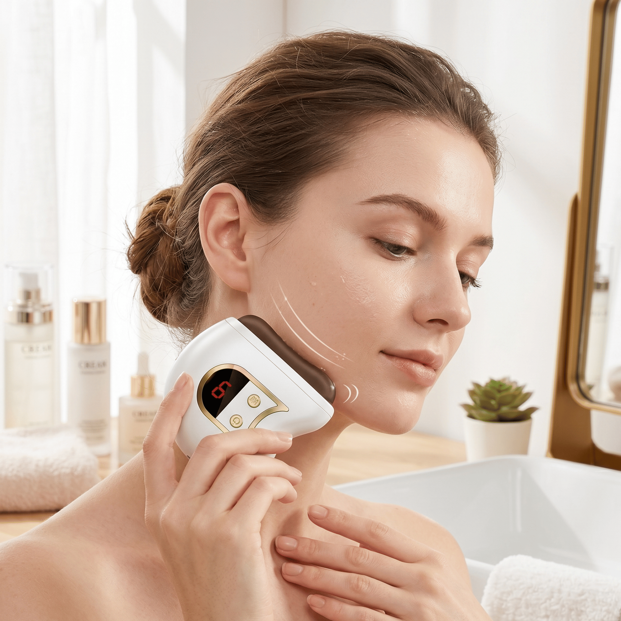 Electric Gua Sha Facial Sculpting Device - Anti-Aging Skin Care Massager with Heat, Vibration, & Red Light Therapy for Wrinkles, Puffiness, and Face Lifting Secondary image