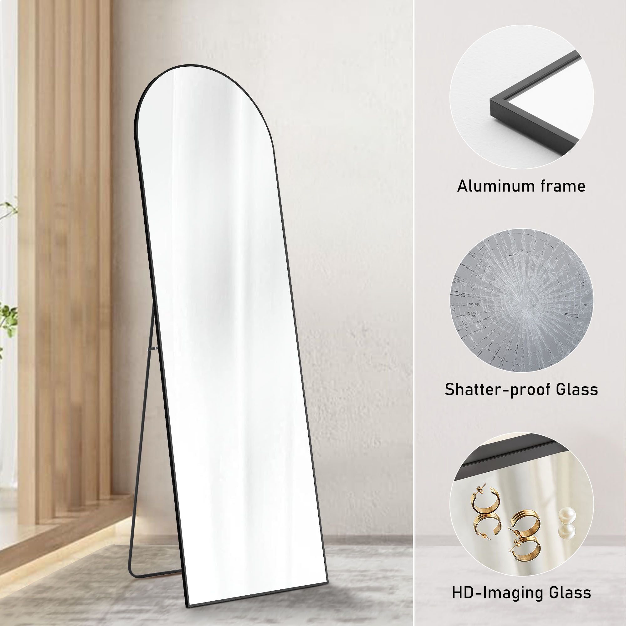 64"x21" Full Body Wall Mirror Standing Hanging or Leaning Wall-Mounted Mirrors with Stand Aluminum Alloy Frame Living Room Secondary image