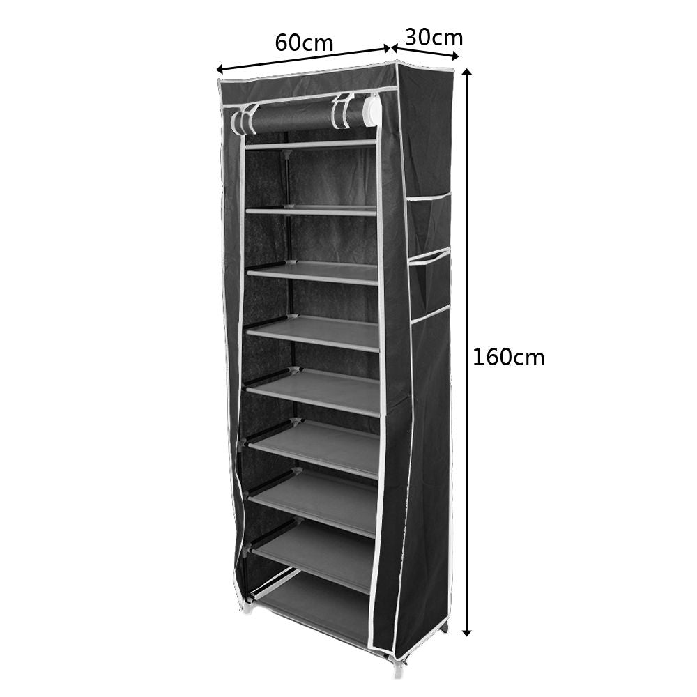 Room-saving 10-Layers 9 Lattices Non-woven Fabric Shoe Rack Black Secondary image