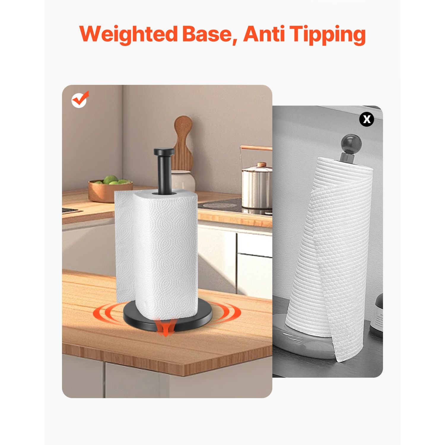Paper Towel Holder Countertop, Stainless Steel Kitchen Paper Towel Stand with Weighted Base and Suction Cups, Non-slip Countertop Kitchen Paper Roll Holders for Kitchen Bathroom Secondary image