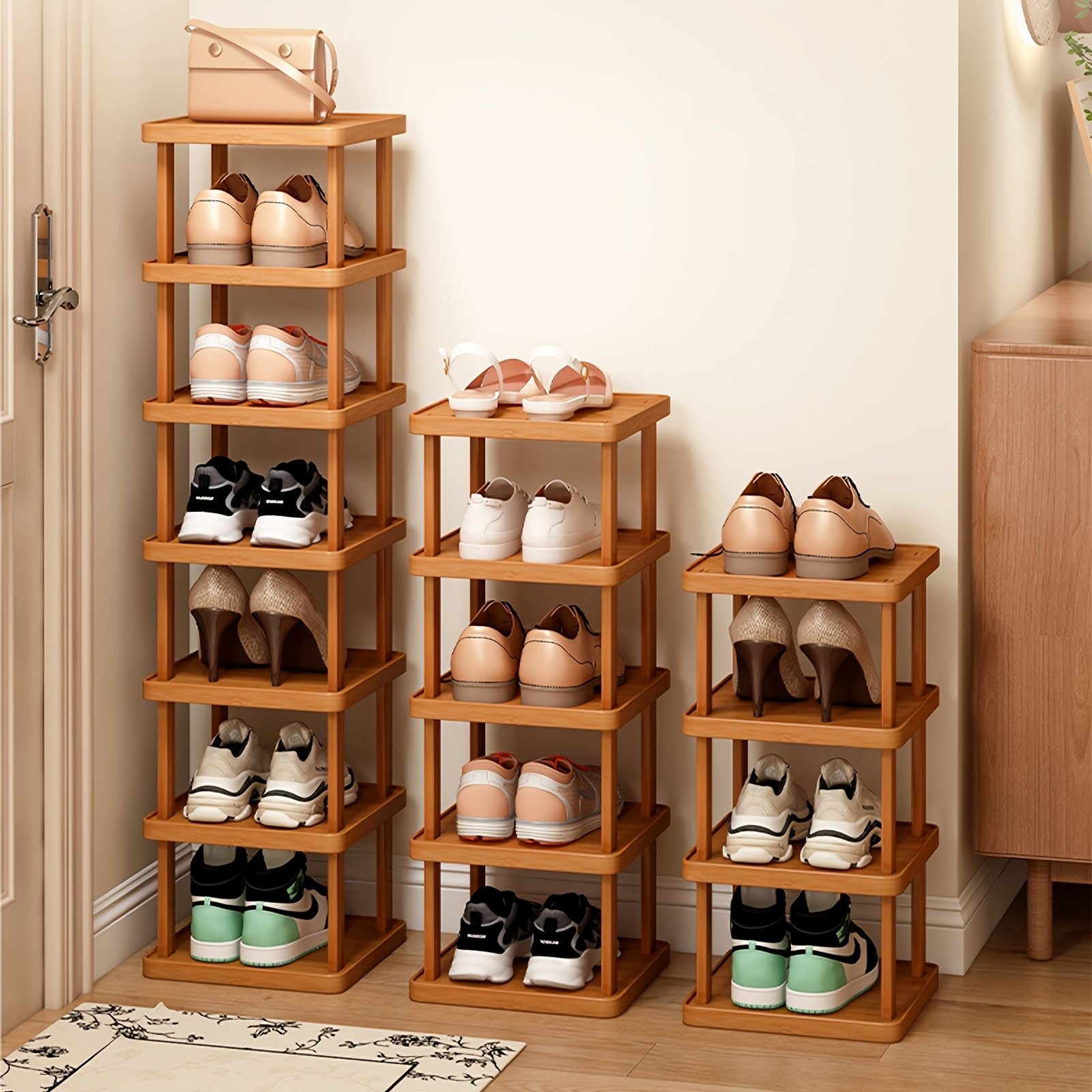 3/6/9-layer Expandable Folding Bamboo Storage Rack, Multi-layer Space-saving Storage Organizer, No Installation Required, Suitable For Various Room Types, Various Holiday Gifts, Indoor Storage Cleara Secondary image